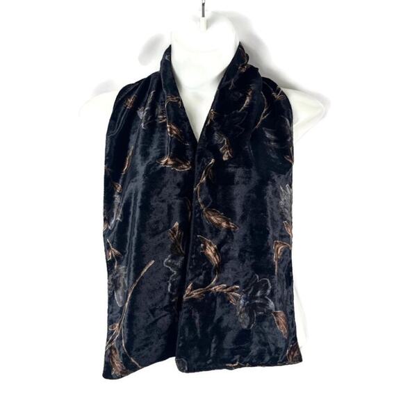 Beautiful Crushed Velvet Black Muted Floral Long Scarf 59" x 9.5" Luxury Warmth - Picture 1 of 3
